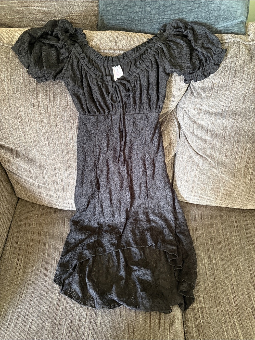 No Boundaries Black Puff Sleeve Dress with Ruffle Hem